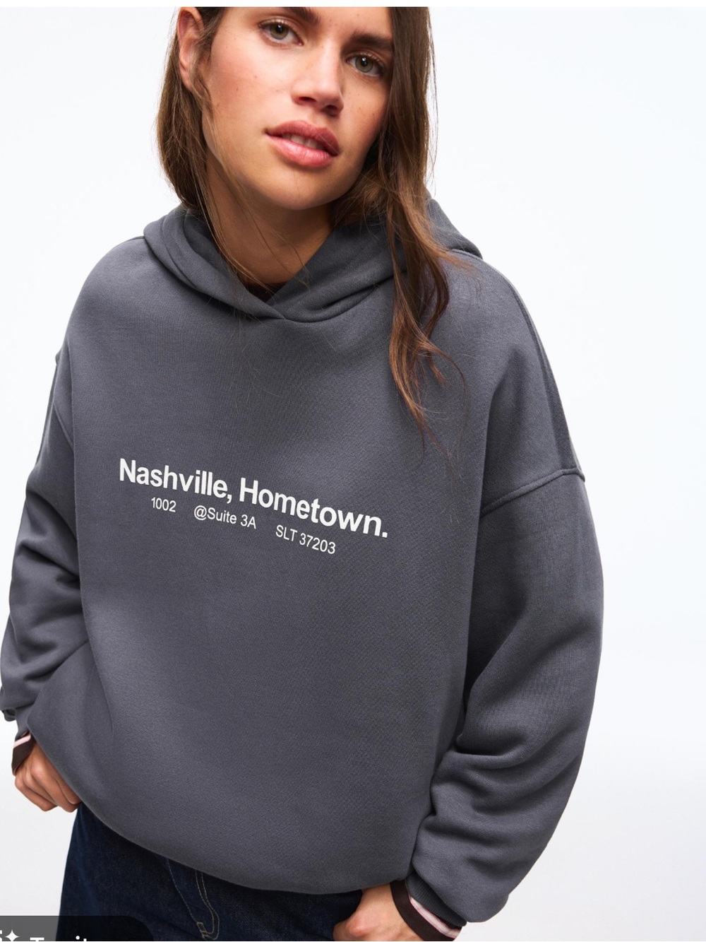 Bershka Navy Crewneck Hoodie with Nashville Hometown Print